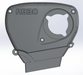A 3D digital rendering of a dark gray plastic engine cover or shroud, featuring the embossed text 'RB30' on the top left and a large circular cutout on the right, shown against a light gray background.
