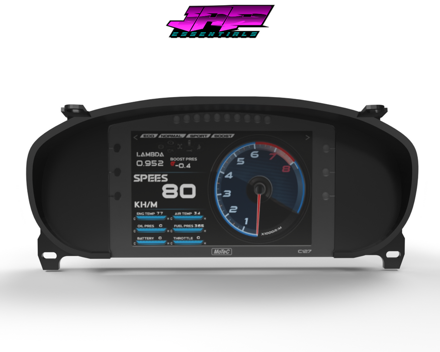 Digital Display Dash Mount to suit a MoTeC C127 Display Screen which is a direct fit OEM factory fit which has a perfect interior black paint finish.