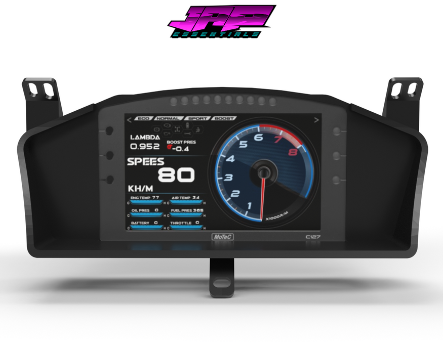 Digital Display Dash Mount to suit a MoTeC C127 Display Screen which is a direct fit OEM factory fit which has a perfect interior black paint finish.