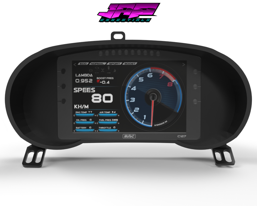 Digital Display Dash Mount to suit a MoTeC C127 Display Screen which is a direct fit OEM factory fit which has a perfect interior black paint finish.