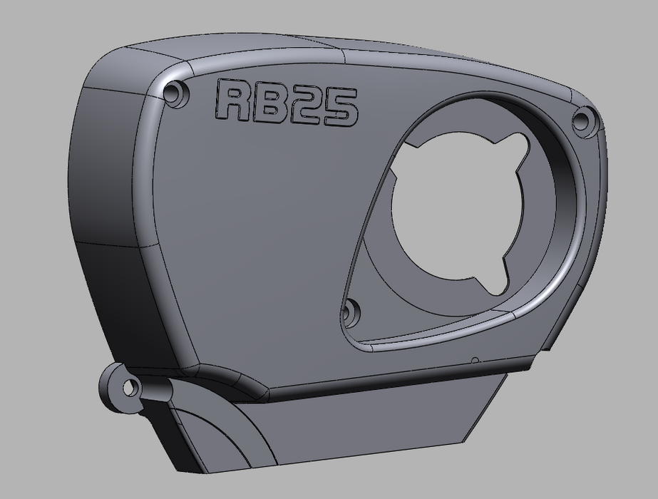 Gray mechanical component with 'RB25' branding on a gray background